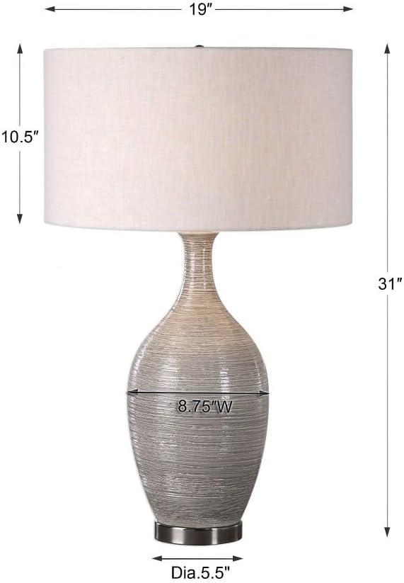 Mushroom Gray Ceramic Table Lamp with Beige Linen Shade