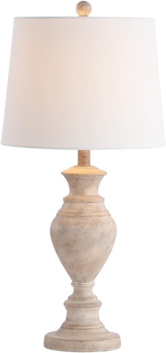 Romantic Rustic Brown Wood Finish Table Lamp with Off-White Cotton Shade