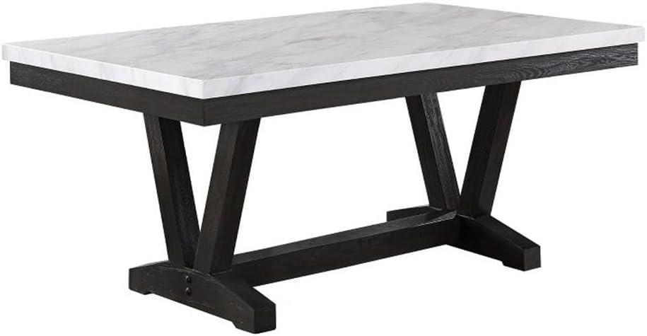 Transitional Weathered Gray Wood Dining Table with Faux Marble Top