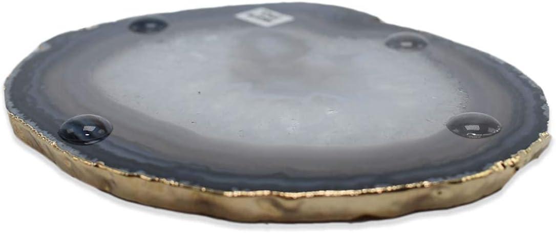 Gold Trim Natural Agate Stone Round Coasters Set of 4