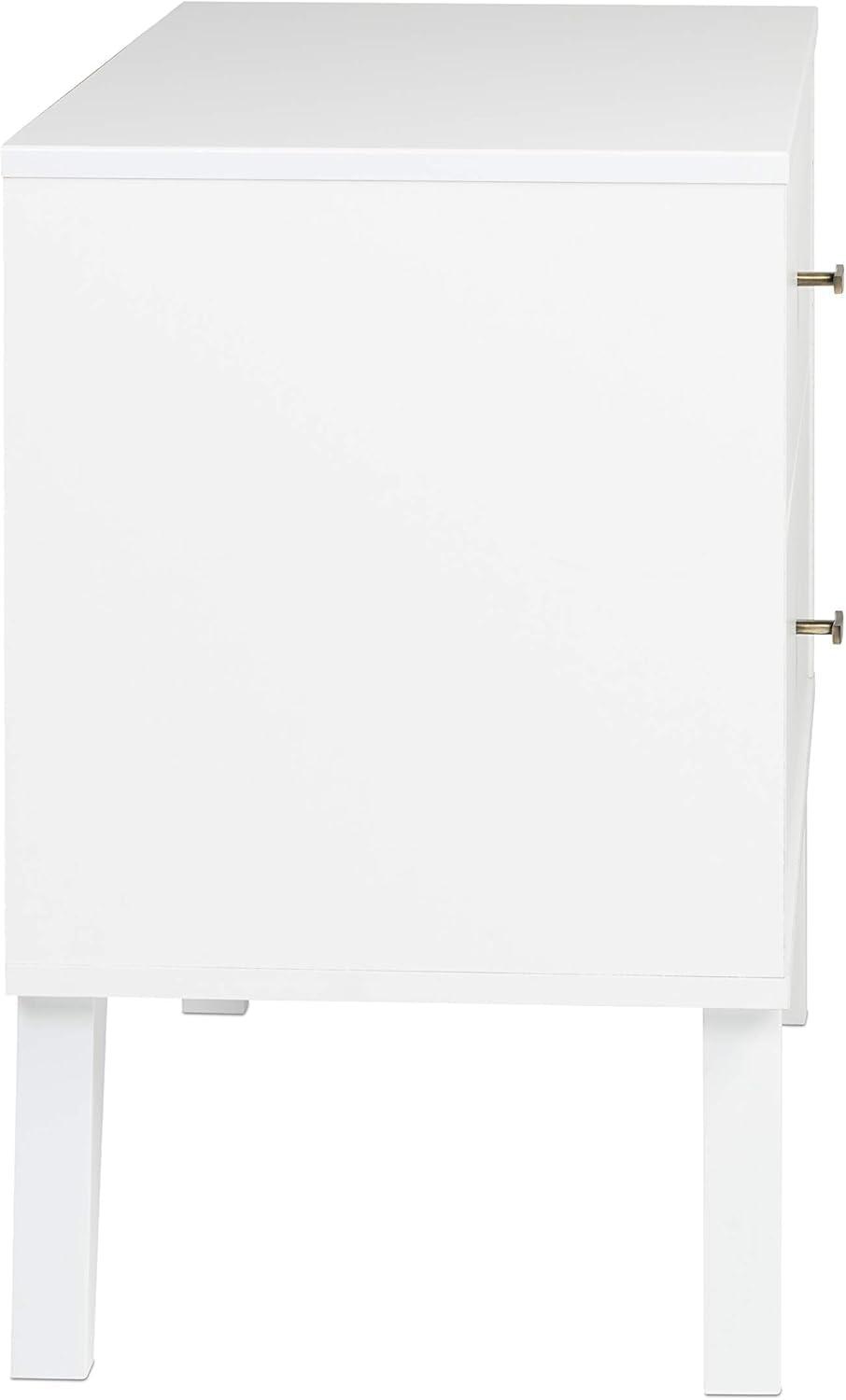 Mid Century Modern 2 Drawer Wide Nightstand White - Prepac: Sleek Bedside Table, Tapered Legs