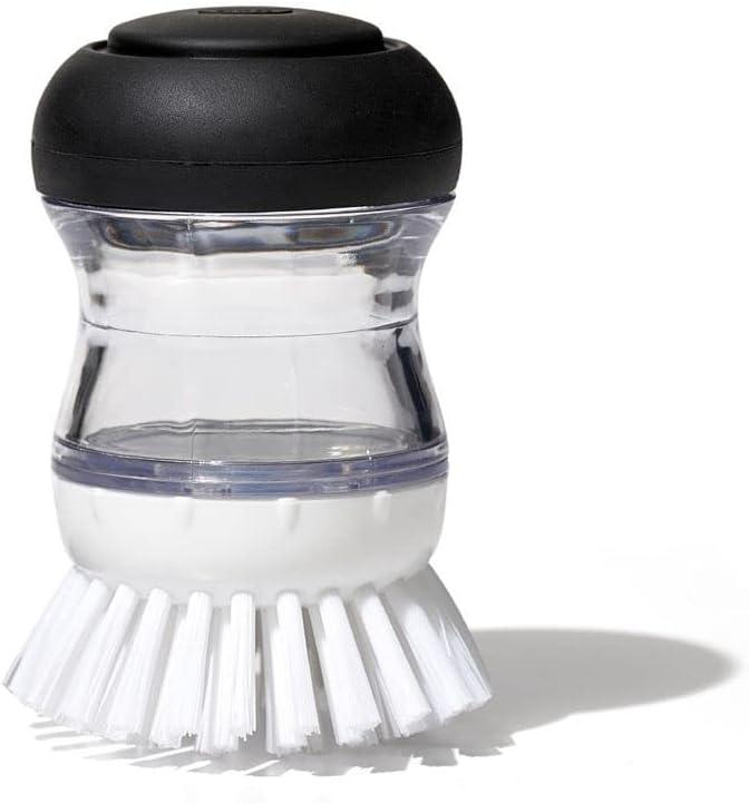 Black and Clear Soap Dispensing Palm Brush with Nylon Bristles