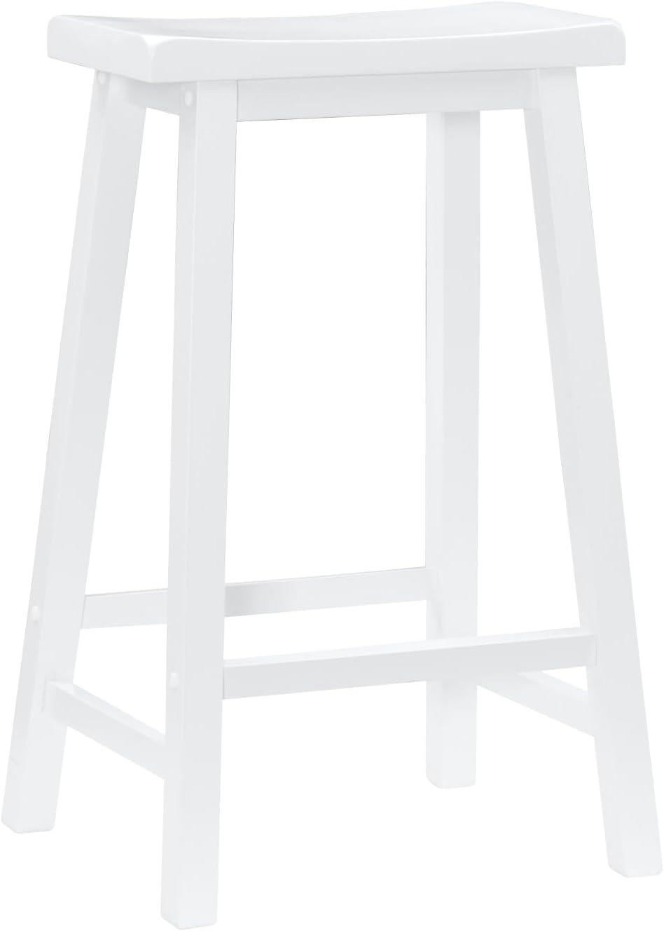 Linon Beamon 29" Sturdy Wood Backless Saddle Seat Counter Stool in Pure White