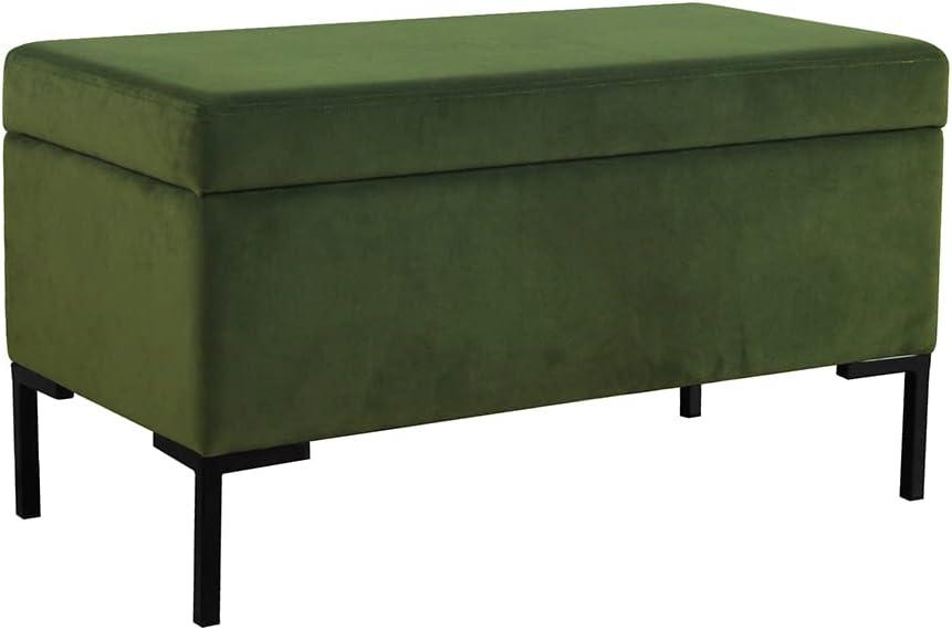Medium Storage Bench with Metal Legs Green Velvet - HomePop: Upholstered Rectangular Ottoman for Bedroom, 250lb Capacity