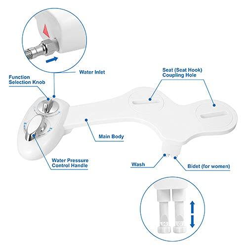 iMountek "Cold Water Spray Bidet with Self-Cleaning Dual Nozzle & Feminine Wash – Non-Electric Toilet Seat" White