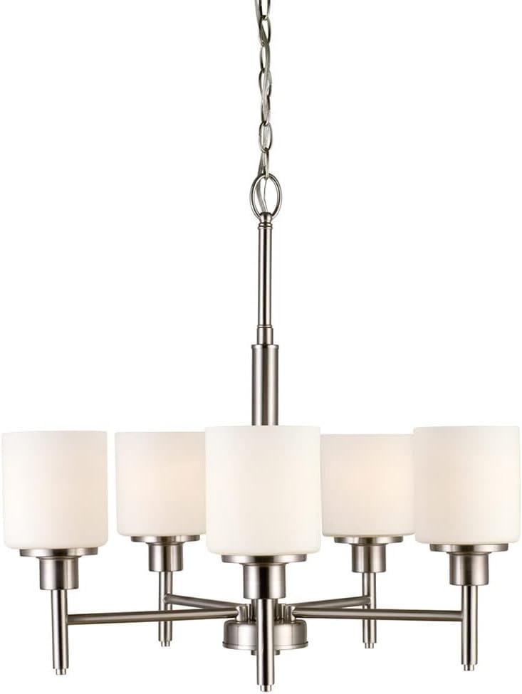 Aubrey Mini 5-Light Chandelier with Frosted Glass, Satin Nickel