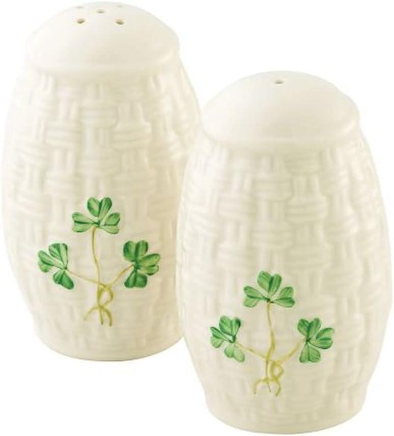 Ivory and Green Porcelain Shamrock Salt and Pepper Set