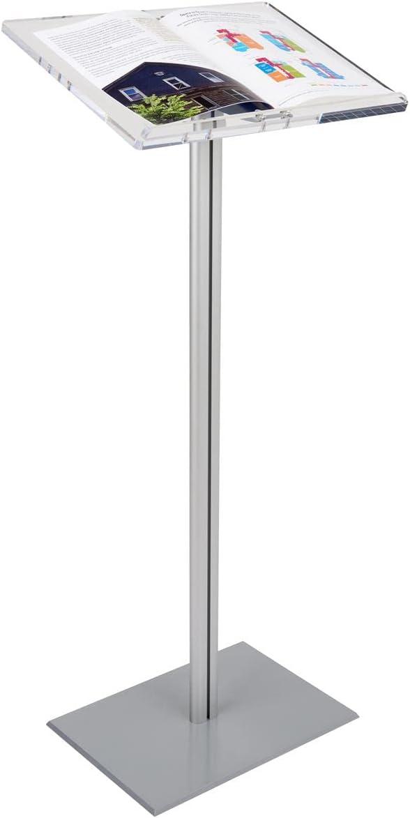 Displays2go CLRLECBNDS Floor Standing Speaking Podium, Slanted Top, Quick Assembly, Silver