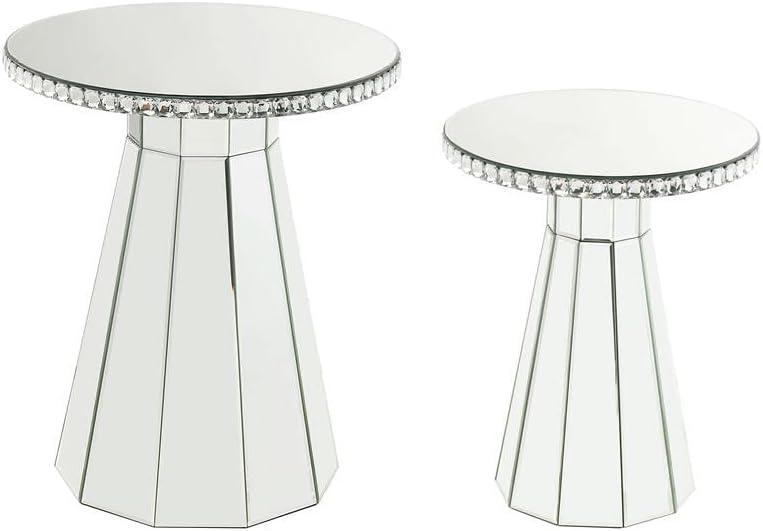 16" Lotus Accent Table Mirroed/Faux crystals Inlay - Acme Furniture