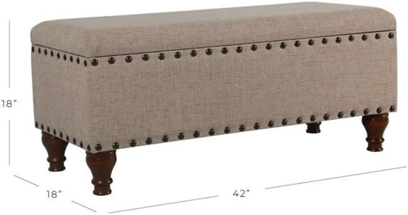 Large Storage Bench with Nailhead Trim Tan - HomePop: Upholstered Ottoman, Bedroom Accent Furniture, Foam Cushioned Seating
