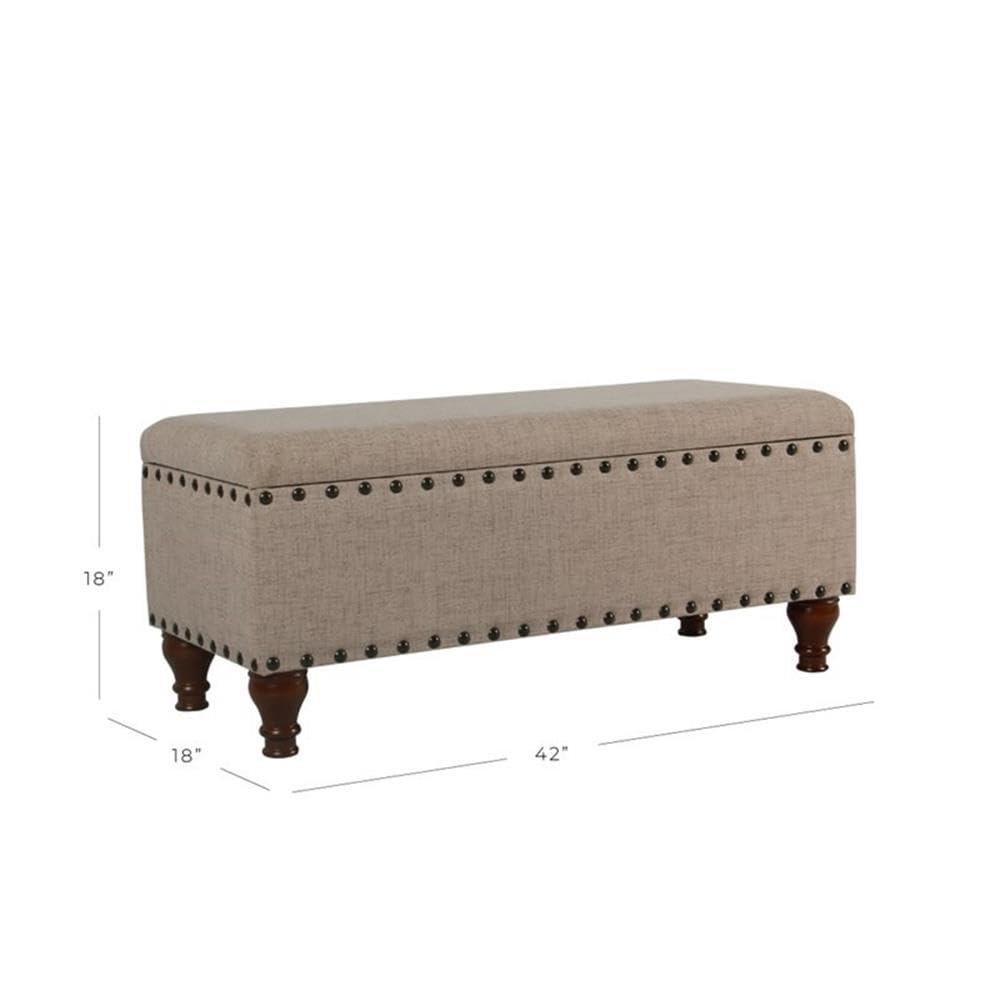 Large Storage Bench with Nailhead Trim Tan - HomePop: Upholstered Ottoman, Bedroom Accent Furniture, Foam Cushioned Seating