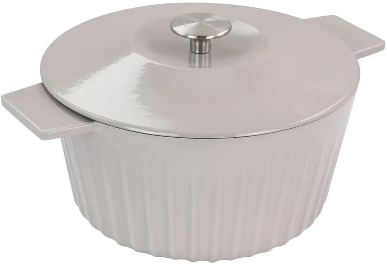 Martha Stewart Martha Stewart Enameled Cast Iron 5 Quart Embossed Stripe Dutch Oven With Lid In Warm Grey