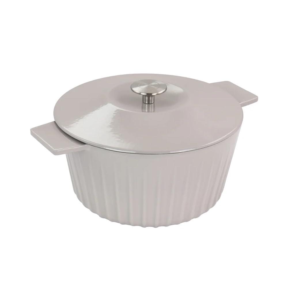Martha Stewart Martha Stewart Enameled Cast Iron 5 Quart Embossed Stripe Dutch Oven With Lid In Warm Grey