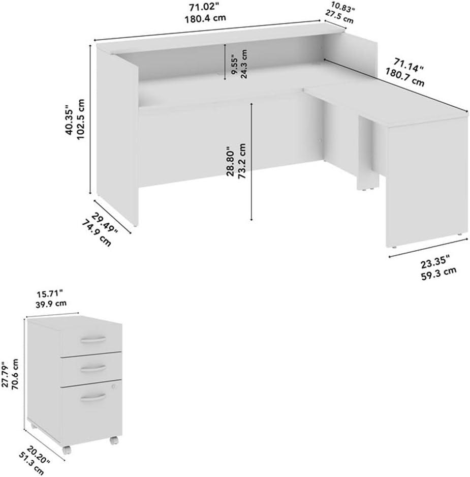 Arrive 72W x 72D Reception L Desk with 3 Drawer Mobile Pedestal