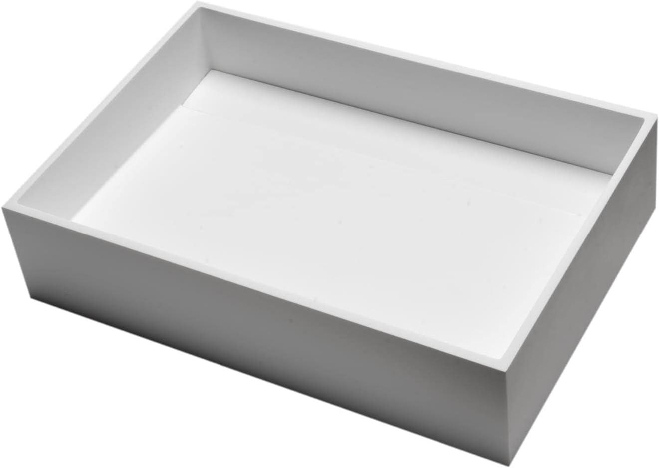 White Matte Resin Rectangular Bathroom Vessel Sink