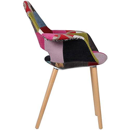 2xhome - Set of 2 Organic Upholstered Patchwork Pattern Quilted Fabric Modern Armchairs with Natural Wooden Legs for Dining Room Office or Accent Chair (Ann)