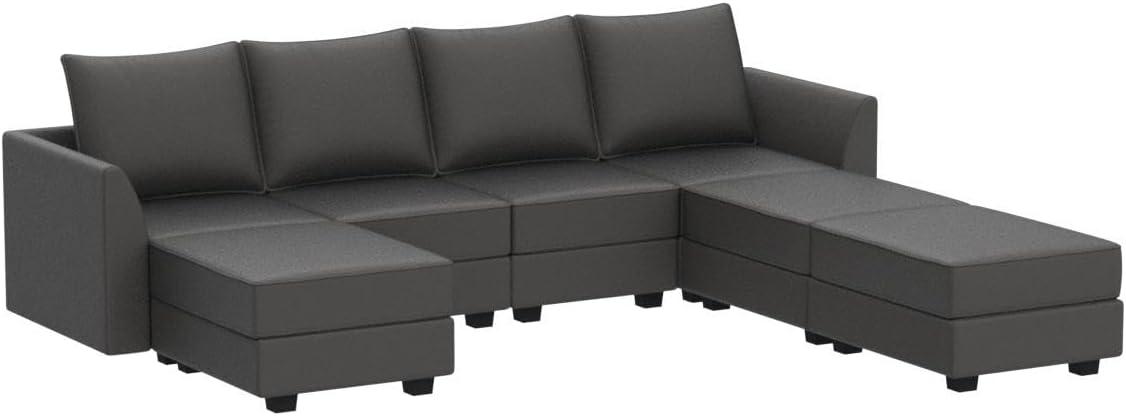 HONBAY Modern Velvet Sectional Sofa Couch with Reversible Chaise and Storage Ottomans for Living Room, Grey