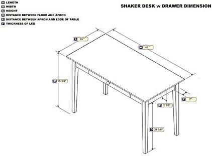 AFI Shaker Solid Wood Writing Desk with Elegant Felt Drawer in White