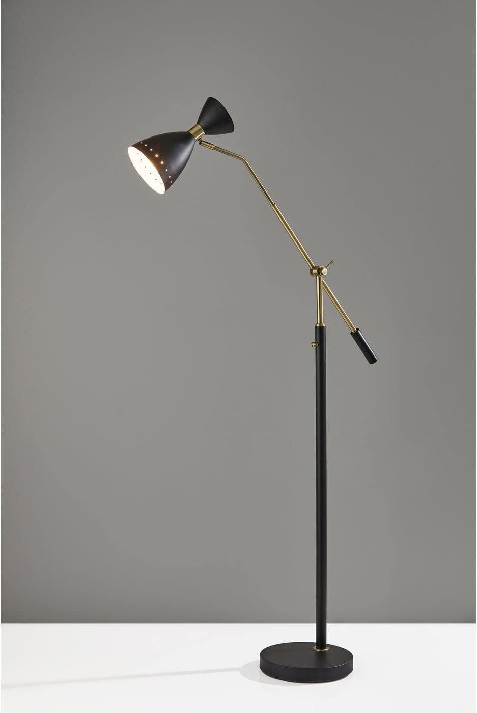 Oscar Adjustable Floor Lamp Black - Adesso: Mid-Century Style, Extended Arm, ETL Listed