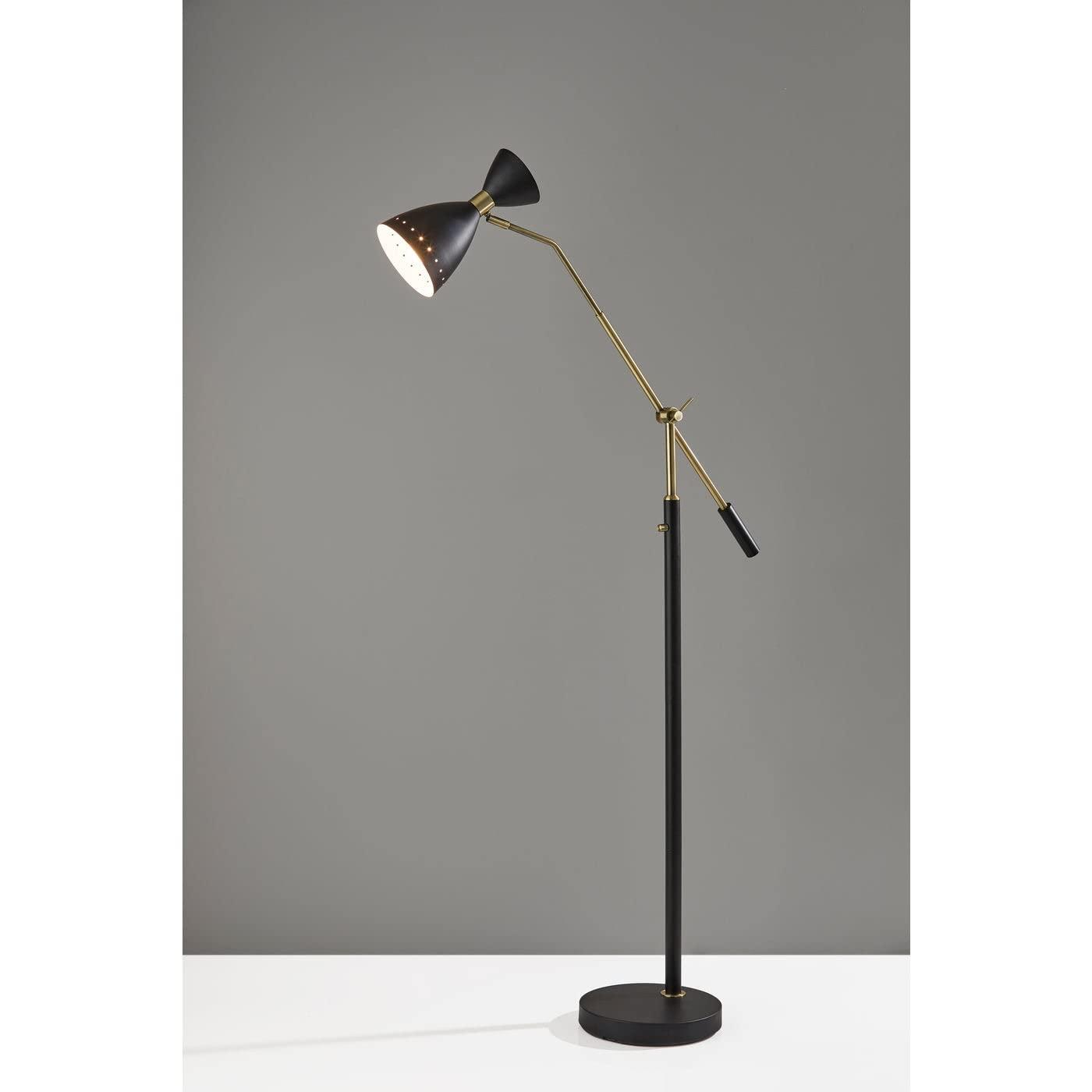 Oscar Adjustable Floor Lamp Black - Adesso: Mid-Century Style, Extended Arm, ETL Listed