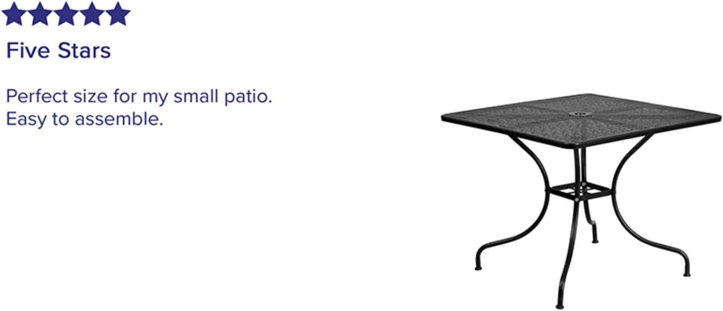 Flash Furniture Commercial Grade 35.5" Square Black Indoor-Outdoor Steel Patio Table with Umbrella Hole