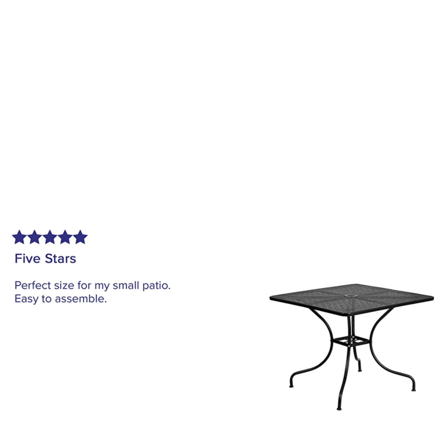 Flash Furniture Oia Commercial Grade 35.5" Square Black Indoor-Outdoor Steel Patio Table with Umbrella Hole