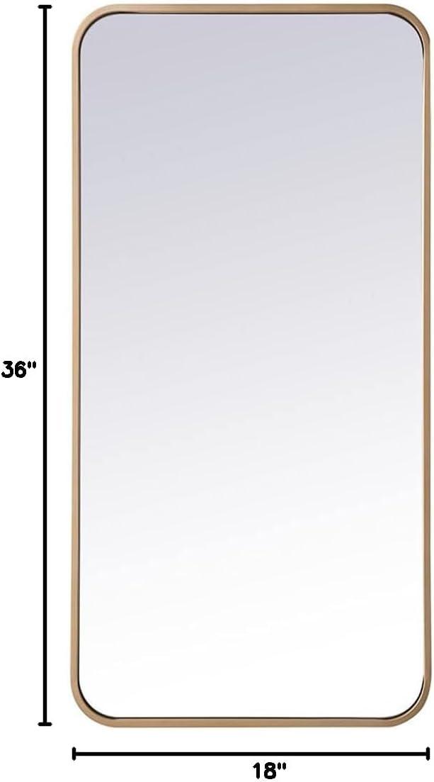 Soft corner metal rectangular mirror 18x36 inch in Brass