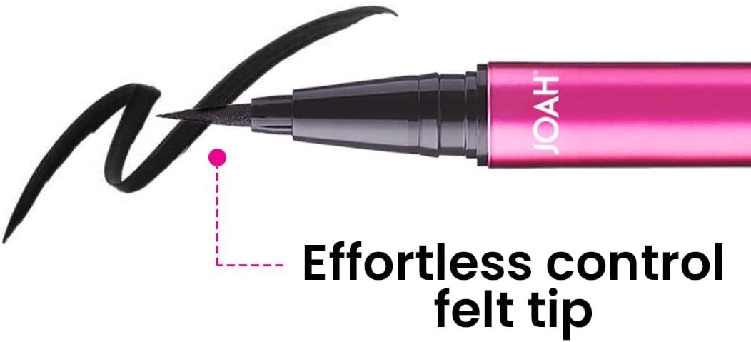 JOAH Line Up Liquid Eyeliner with Precision Felt Tip, Waterproof, Long Lasting, Smudge Proof Eye Liner, Black