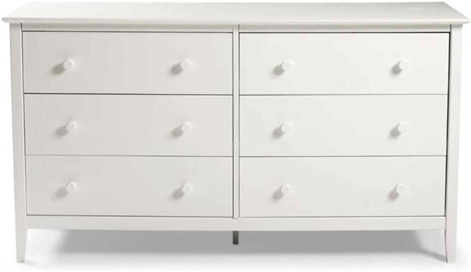 Alaterre Furniture Simplicity 6-Drawer Dresser for Kids Bedroom, Sturdy Brazilian Pine and Pine Veneers, White Finish with Metal Drawer Glides