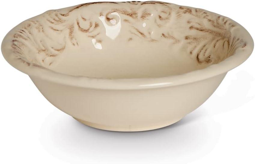 Cream Ceramic Embossed Salad and Soup Bowls Set of 4