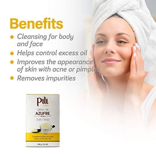 Pili Natural Sulfur Soap Bars (3 Pack) Jabón de azufre - Deep Cleansing and Oil-Control Formula for All Skin Types - Maintain Healthy Skin - 3-Pack