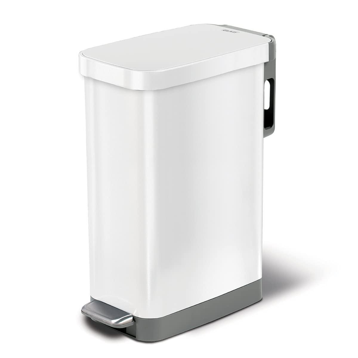 Slim White Stainless Steel Trash Can with Pedal and Odor Protection