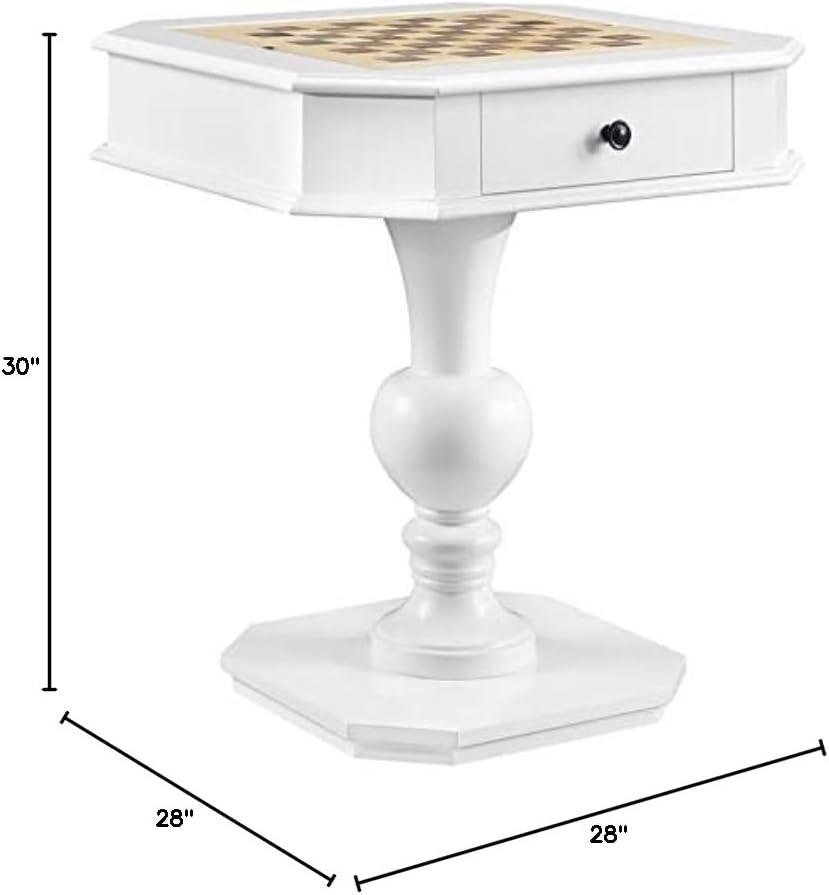 White Square Wood Game Table with Pedestal Base