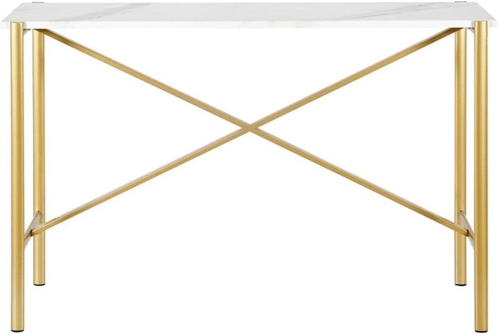 Evelyn&Zoe Braxton 46" Wide Rectangular Console Table with Faux Marble Top, Gold