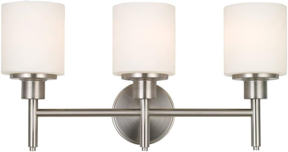 Aubrey Satin Nickel 3-Light Frosted Glass Vanity Light