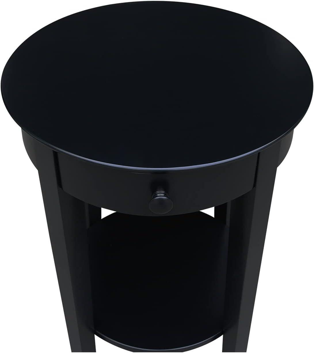 International Concepts Phillips Accent Table with Drawer Black: Solid Parawood, Mid-Century Modern, Square Shape