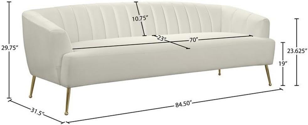 Rodolfo Cream Velvet Tufted Sofa with Gold Ball Legs