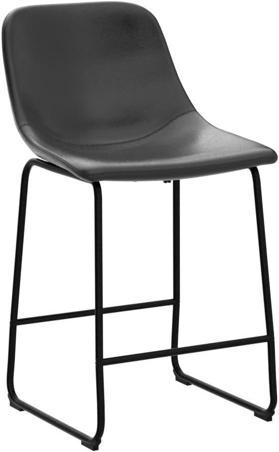 Jiowenm Counter Height Bar Stools Set of 2, Counter Stool with Back, Modern Faux Leather Barstools with Metal Legs and Footrest, Dining Chairs for Home Kitchen Island, Support 500 lbs, Black