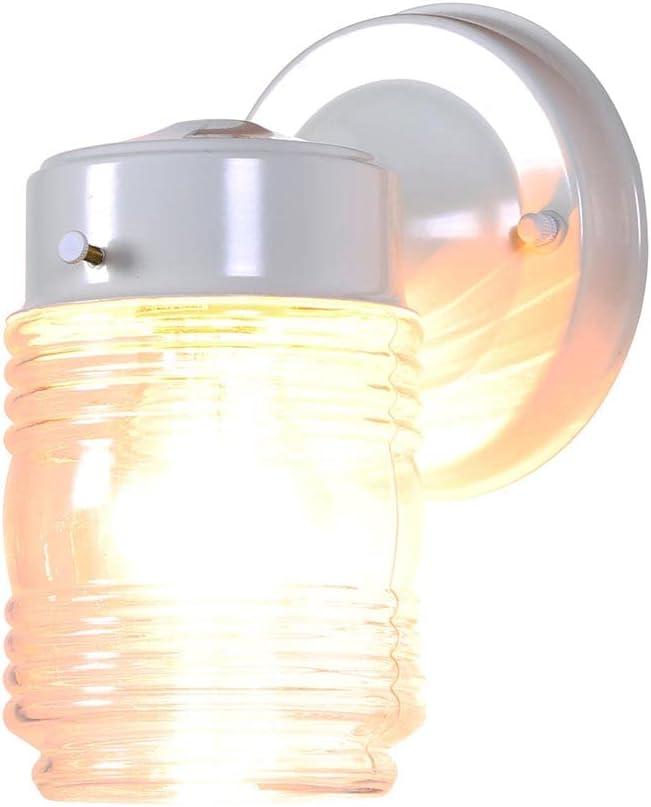 White Jelly Jar Ribbed Glass Outdoor Sconce