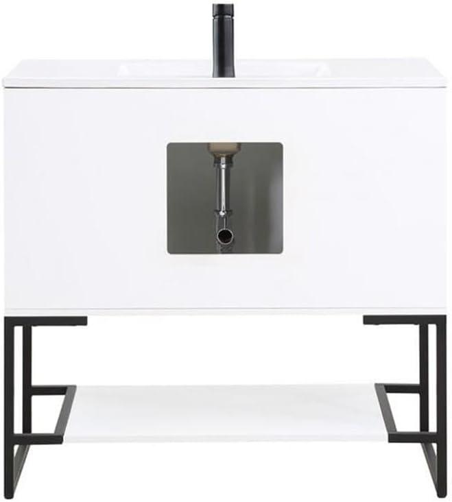 36" Scarsdale Bathroom Vanity Sink White - Manhattan Comfort: Ceramic Surface, Wood Frame, Single Basin