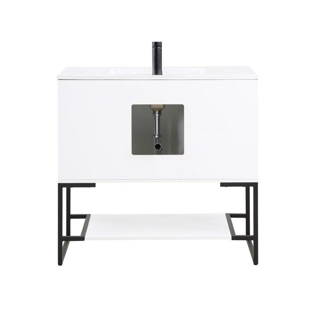 36" Scarsdale Bathroom Vanity Sink White - Manhattan Comfort: Ceramic Surface, Wood Frame, Single Basin