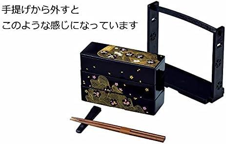JapanBargain 1951, Japanese Lunch Bento Box Three Tiers with Chopsticks Traditional Plastic Lacquered Sushi Serving Container Sakura Cherry Blossom Pattern, Made in Japan