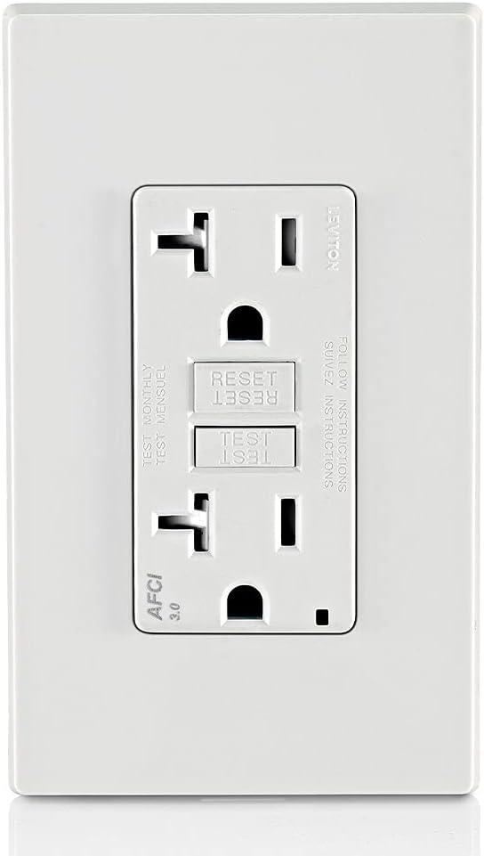 Leviton AFCI Outlet, 20 Amp, Self Test, Tamper-Resistant with LED Indicator Light, Protection from Electrical Fires, AFTR2-W, White