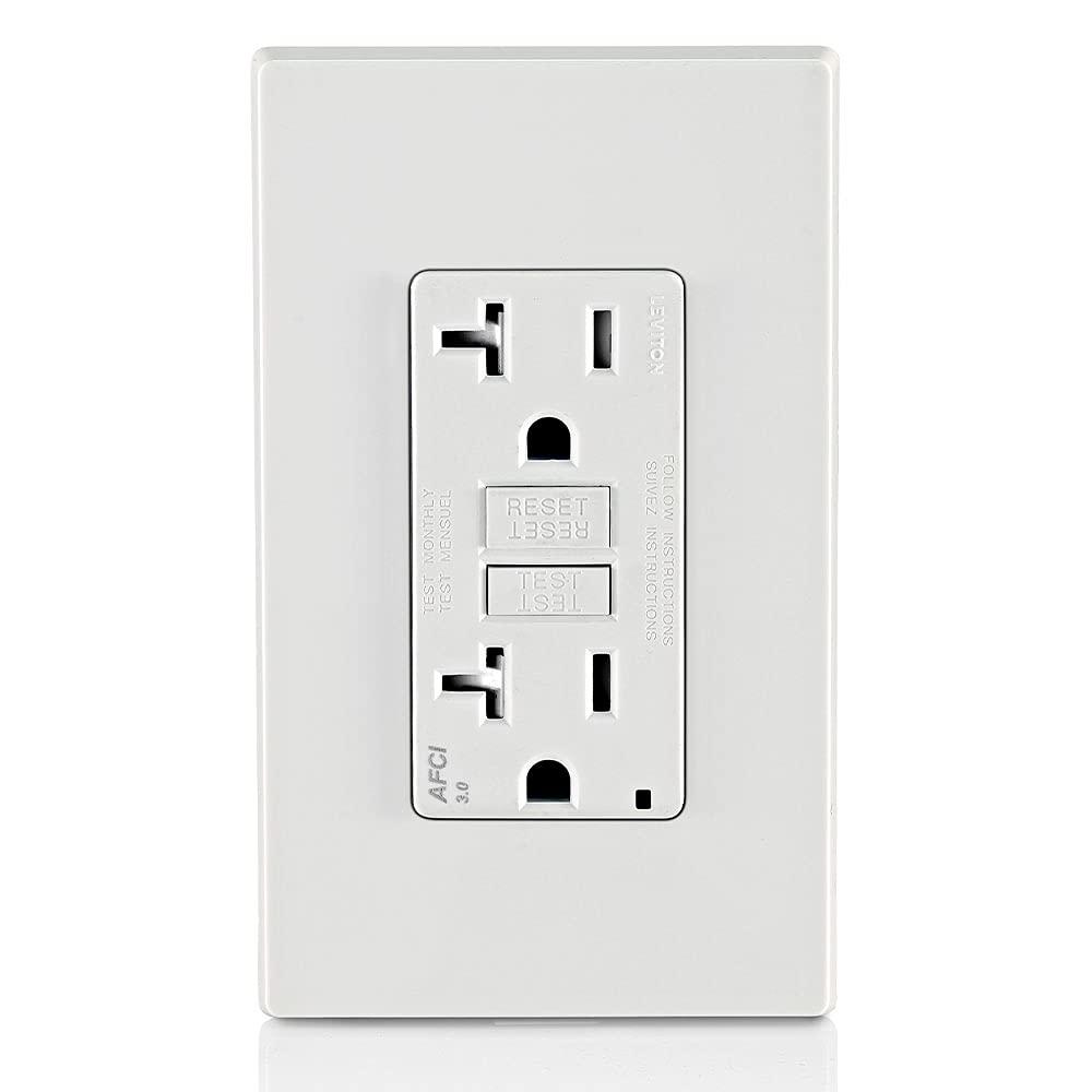 Leviton AFCI Outlet, 20 Amp, Self Test, Tamper-Resistant with LED Indicator Light, Protection from Electrical Fires, AFTR2-W, White