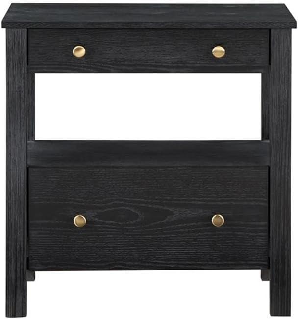 Comfort Pointe Delano Nightstand Black: 2 Drawers, Oak Veneer, Metal Glides, No Assembly Required