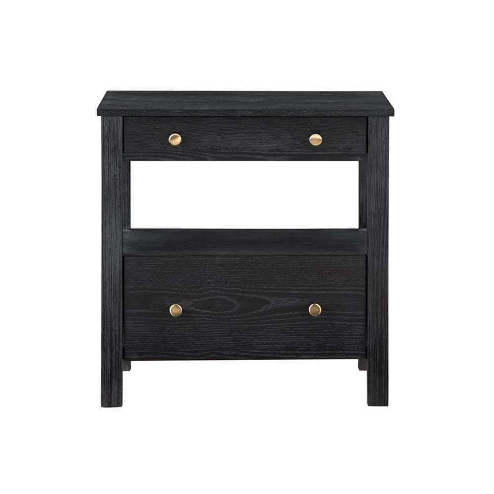 Comfort Pointe Delano Nightstand Black: 2 Drawers, Oak Veneer, Metal Glides, No Assembly Required