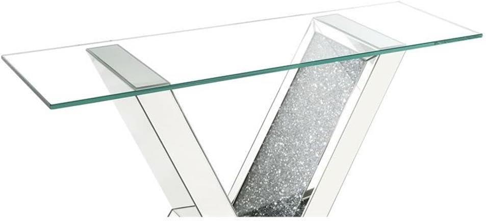 Zoomie Kids Buren Glam 47"L Console Table with V-Shape Base in Mirrored & Faux Diamonds