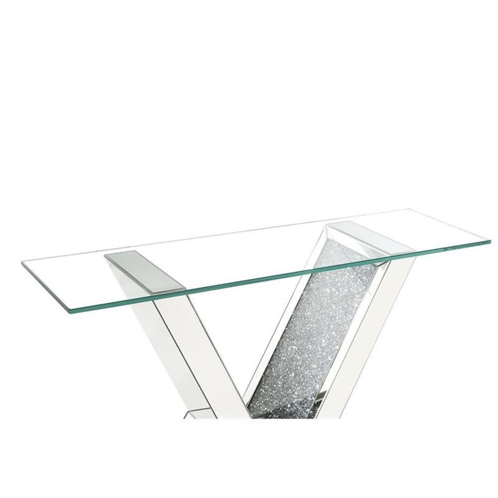 Zoomie Kids Buren Glam 47"L Console Table with V-Shape Base in Mirrored & Faux Diamonds