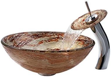 Kraus C-GV-651-12mm-10CH Copper Glass Circular Vessel Bathroom Sink with Faucet and Overflow