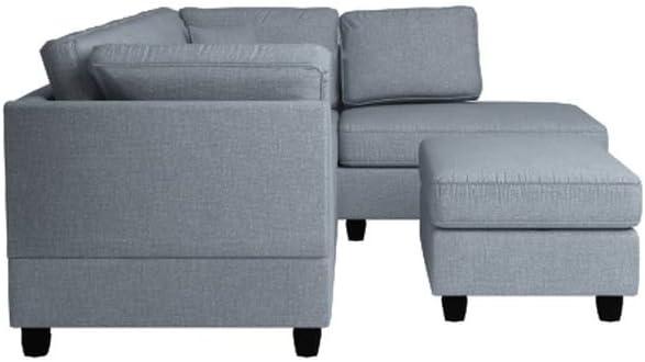 Poundex 3 Piece Fabric Reversible Sectional Sofa Set with Ottoman in Gray